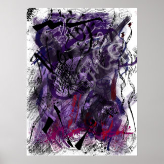 Abstracte Mystieke Paarse Kwaststreken Muurkunst   Poster