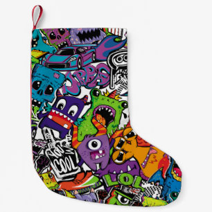 Abstracte naadloze strips monsters. Cartoon mutant Kleine Kerstsok