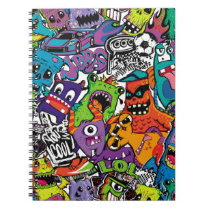Abstracte naadloze strips monsters. Cartoon mutant Notitieboek