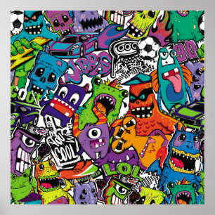 Abstracte naadloze strips monsters. Cartoon mutant Poster