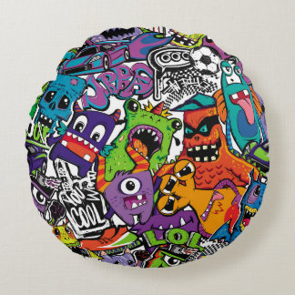 Abstracte naadloze strips monsters. Cartoon mutant Rond Kussen