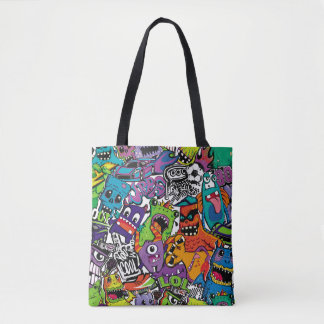 Abstracte naadloze strips monsters. Cartoon mutant Tote Bag