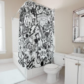 Abstracte naadloze zwarte en witte strips douchegordijn (In situ)
