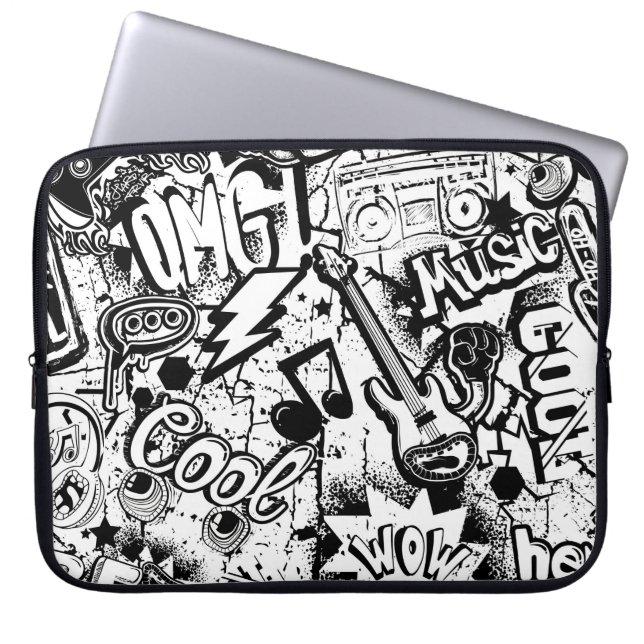 Abstracte naadloze zwarte en witte strips laptop sleeve (Voorkant)