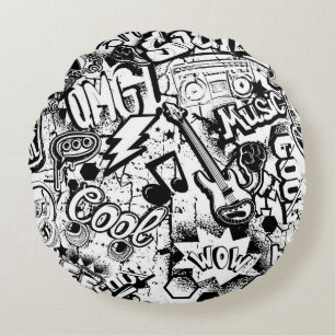 Abstracte naadloze zwarte en witte strips rond kussen