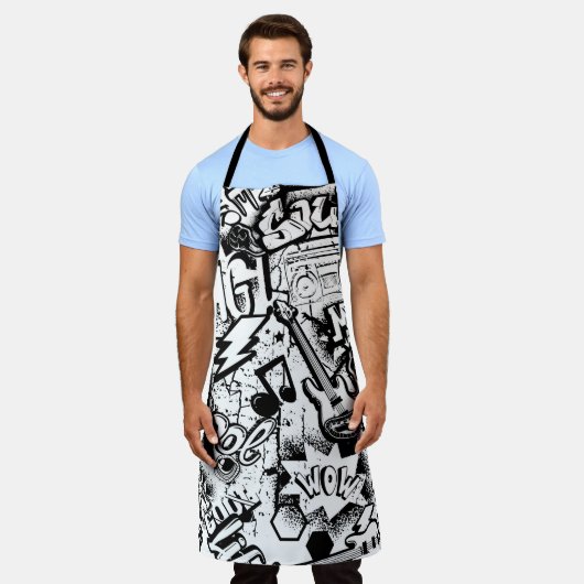 Abstracte naadloze zwarte en witte strips schort (Gedragen)