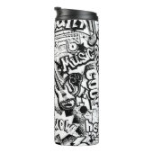 Abstracte naadloze zwarte en witte strips thermosbeker (Geroteerd rechts)