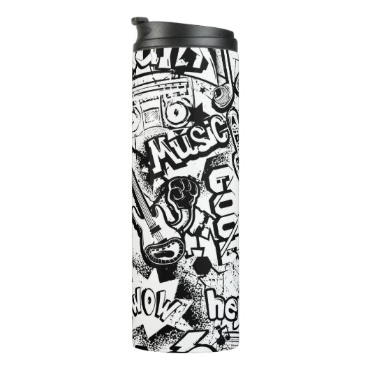 Abstracte naadloze zwarte en witte strips thermosbeker (Geroteerd rechts)