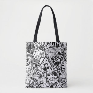 Abstracte naadloze zwarte en witte strips tote bag