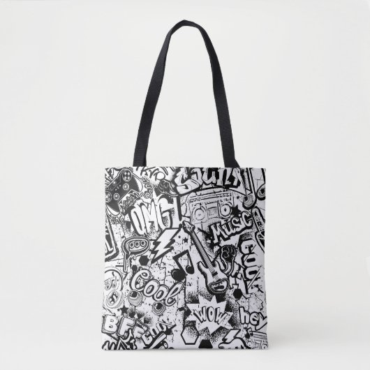 Abstracte naadloze zwarte en witte strips tote bag (Voorkant)