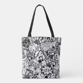 Abstracte naadloze zwarte en witte strips tote bag (Achterkant)