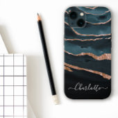 Abstracte naam Navy Blue & Copper Elegant Script Case-Mate iPhone Case