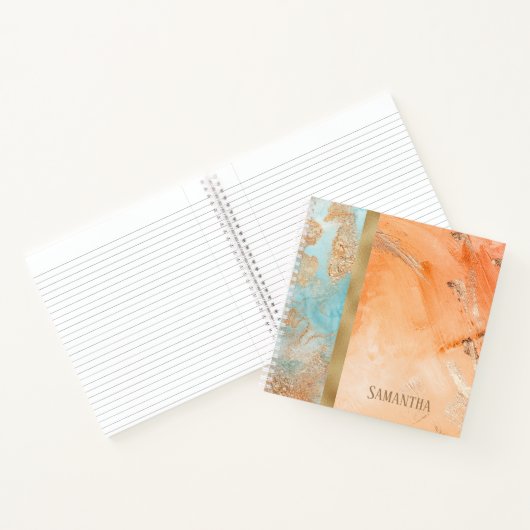 Abstracte naam van de Gold Oranje Turquoise Waterv Notitieboek (Binnen)
