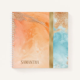 Abstracte naam van de Gold Oranje Turquoise Waterv Notitieboek