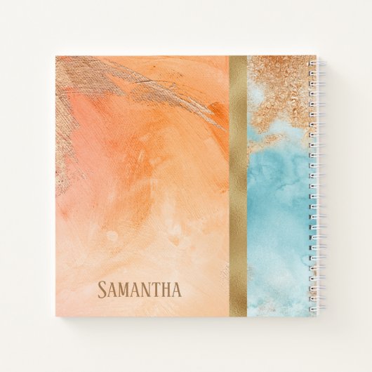 Abstracte naam van de Gold Oranje Turquoise Waterv Notitieboek (Achterkant)