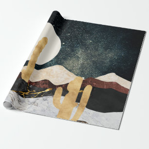 Abstracte nachtelijke woestijnhemel met gouden cac cadeaupapier