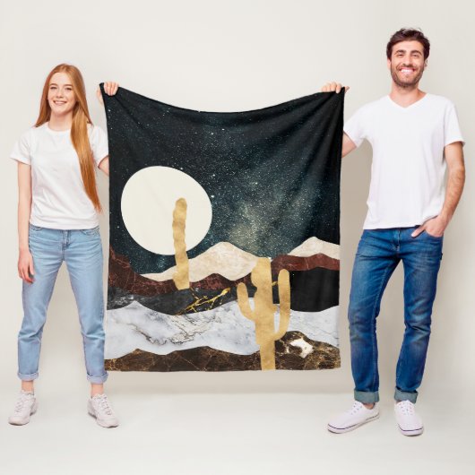 Abstracte nachtelijke woestijnhemel met gouden cac fleece deken (In situ)