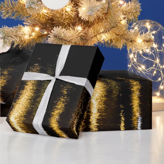 Abstracte nachtlampen zee glanzend goud zwart cadeaupapier (Feestdagen)