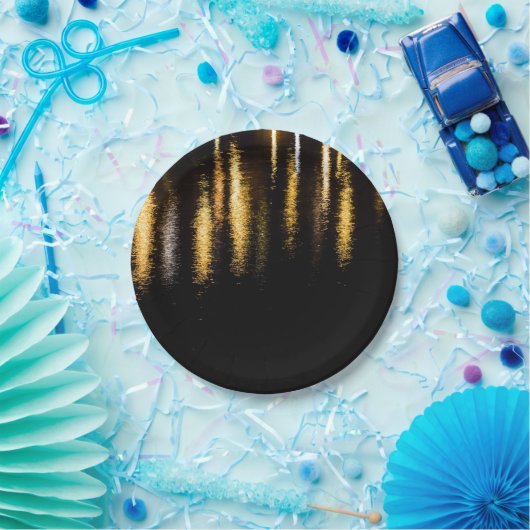 Abstracte nachtlampen zee glanzend goud zwart papieren bordje (Feest)