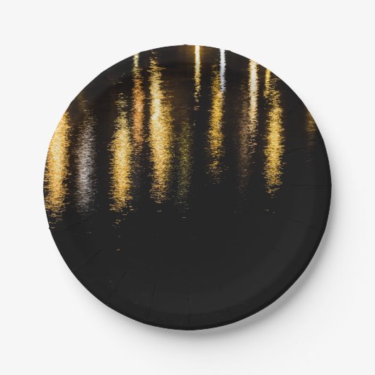 Abstracte nachtlampen zee glanzend goud zwart papieren bordje (Voorkant)
