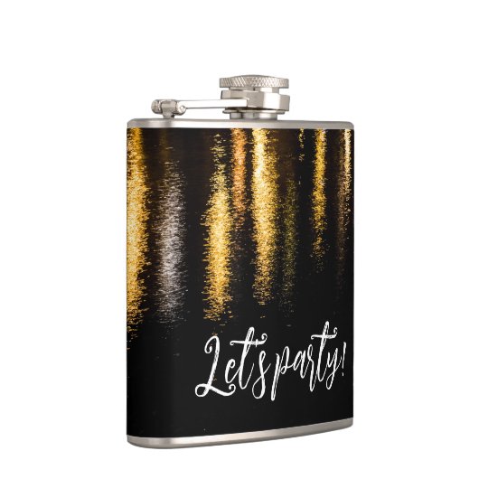 Abstracte nachtlampen zee glanzend goud zwarte par heupfles (Rechts)