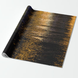 Abstracte nachtverlichting zee glanzend bronzen re cadeaupapier
