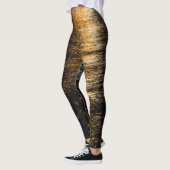 Abstracte nachtverlichting zee glanzend bronzen re leggings (Links)