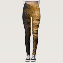 Abstracte nachtverlichting zee glanzend bronzen re leggings