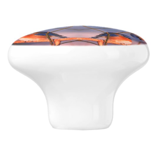 Abstracte Natuur blauwvogel Keramische Knop (Zijkant)