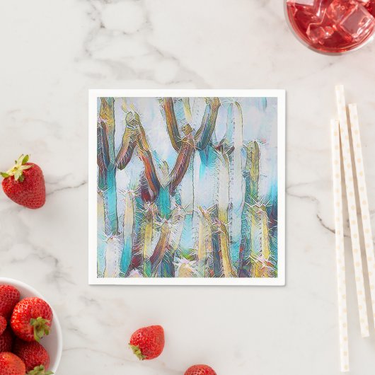 Abstracte Natuur Cactus in Aqua Blues Decoupage Servet (Insitu)