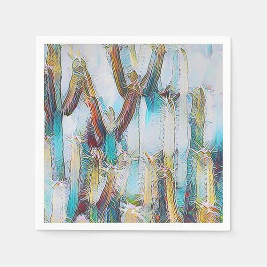 Abstracte Natuur Cactus in Aqua Blues Decoupage Servet (Voorkant)