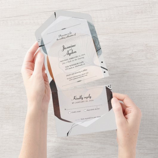 Abstracte Natuur Floral All In One Uitnodiging (Afscheurbaar)