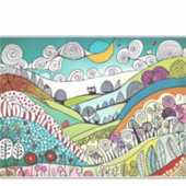 Abstracte Natuur Line Art Doodle van het plattelan Sticker (Voorkant)