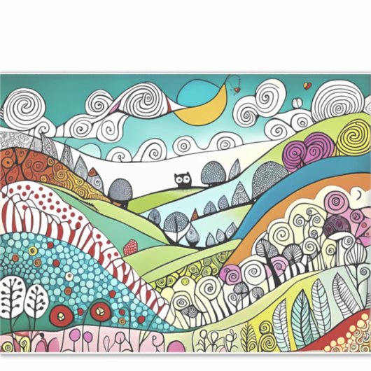 Abstracte Natuur Line Art Doodle van het plattelan Sticker (Voorkant)