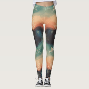 Abstracte Natuur: Minimalistisch Lotus- en Vogelon Leggings