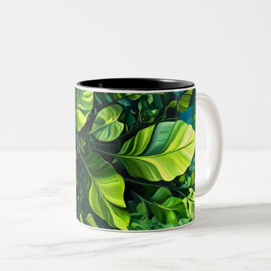 Abstracte Natuur Plant olieverfschilderij Grafisch Tweekleurige Koffiemok (Voorkant rechts)