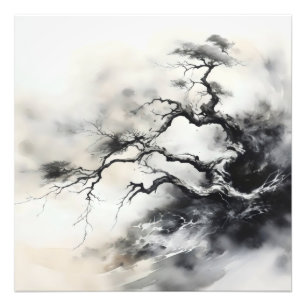Abstracte Natuur Tree Ink Painting Foto Afdruk