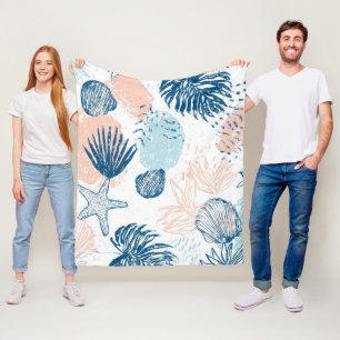 Abstracte Nautilus Strand Blauwe Perzik Vervuild ( Fleece Deken