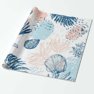 Abstracte nautische strand blauwe perzik gedistres cadeaupapier