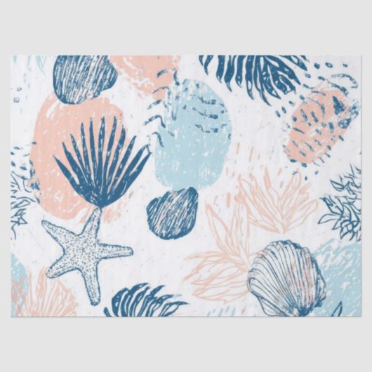 Abstracte nautische strand blauwe perzik versleten tissuepapier (Voorkant)
