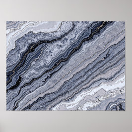 Abstracte Navy Blauwe Grijze Marmeren Steen Ader T Poster