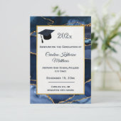 Abstracte Navy Blue Agate Waterverf Afstuderen Aankondiging (Staand voorkant)