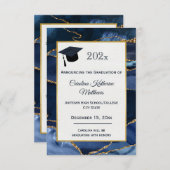 Abstracte Navy Blue Agate Waterverf Afstuderen Aankondiging (Voorkant / Achterkant)