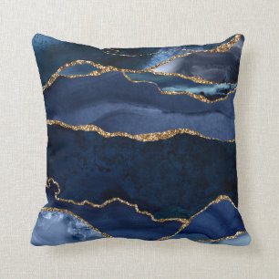 Abstracte Navy Blue Agate Waterverf Kussen
