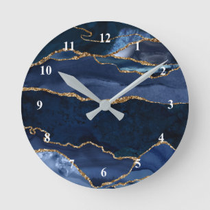 Abstracte Navy Blue Agate Waterverf Ronde Klok