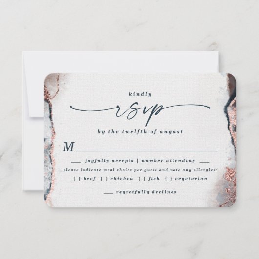 Abstracte Navy Blue Wedding Meal Choice RSVP-kaart RSVP Kaartje (Voorkant)