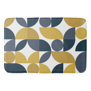 Abstracte Navy Mosterd Geometrische Patroon Badmat