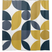 Abstracte Navy Mosterd Geometrische Patroon Douchegordijn (Voorkant)