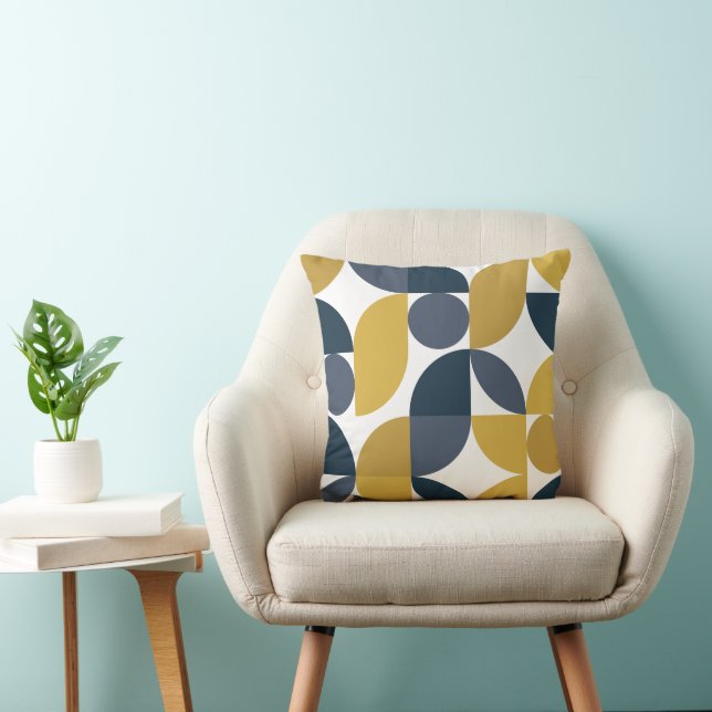Abstracte Navy Mosterd Geometrische Patroon Kussen (Stoel)