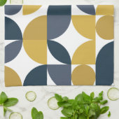 Abstracte Navy Mosterd Geometrische Patroon Theedoek (Gevouwen)